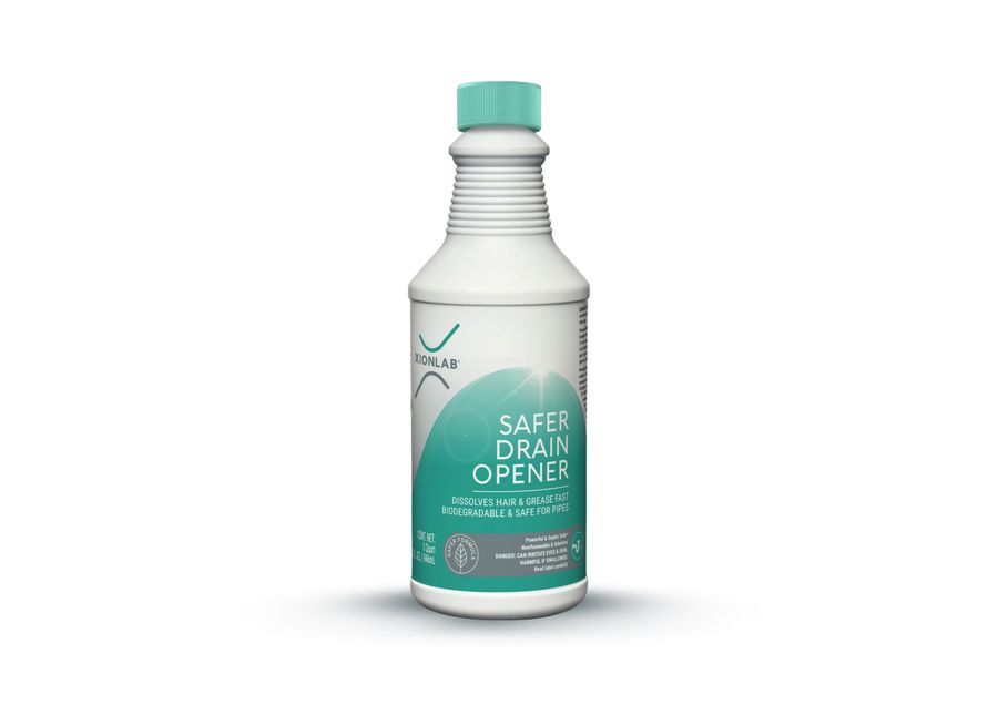 XionLab Safer Drain Opener, one quart bottle, front of the label