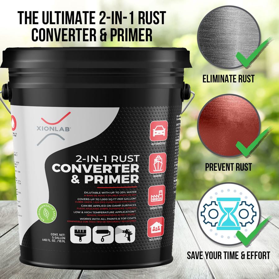 The 2 in 1 rust converter and primer eliminates rust, prevents rust and saves time and effort