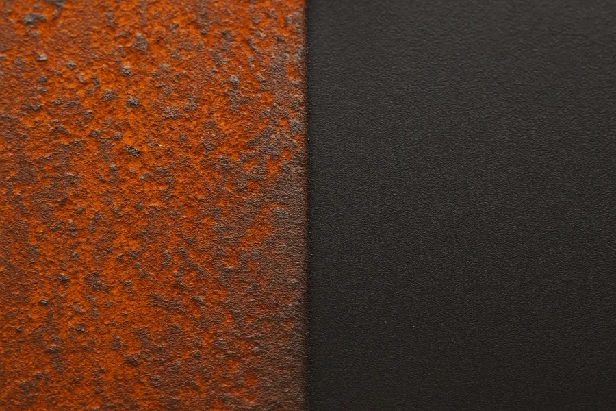 Rust conversion primer cured to a matte black protective film over treated steel