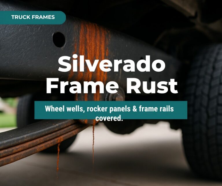 Chevy Silverado frame rust repair guide featured image with rusted frame rail background