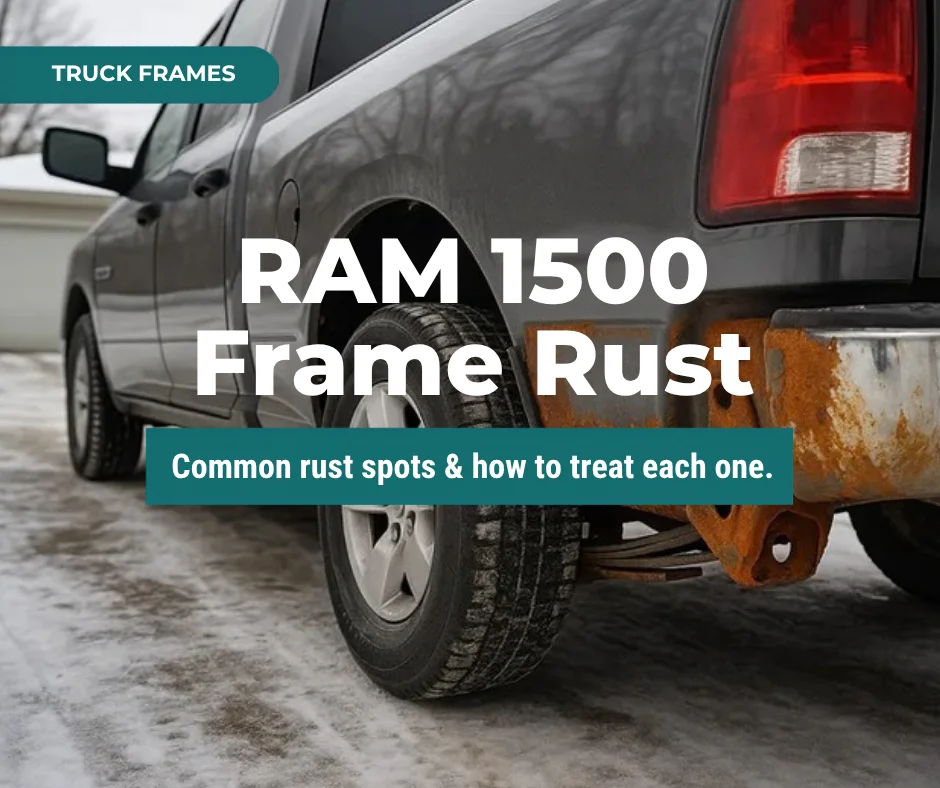 RAM 1500 frame rust thumbnail showing pickup truck rear frame rail with orange rust and salt
